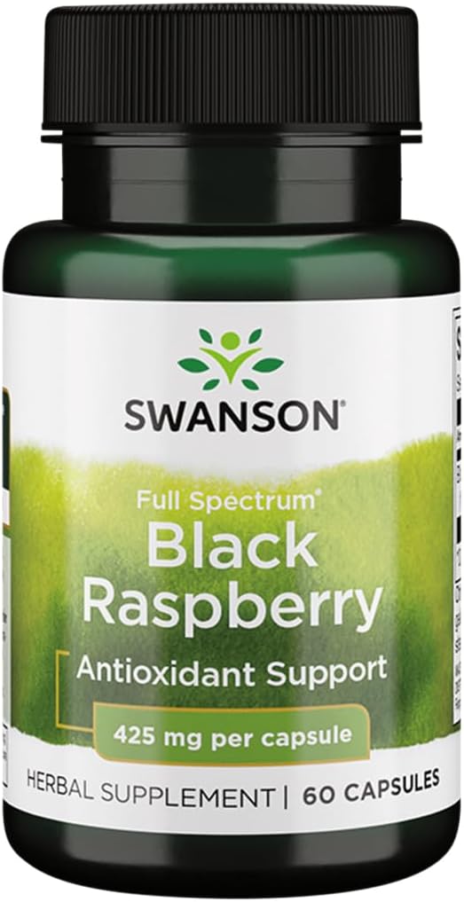 Swanson Black Raspberry - Herbal Supplement å fremme generell velvære støtte - naturlig kilde til flavonoider og vitamin C - (60 kapsler, 425mg Hver)