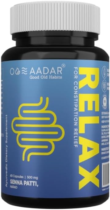 AADAR Re-LAX Hudbehandling Relief, Ayurvedisk Digestionsstøtte og Bowell wellness kapsler, 60 enheter - med Senna, Harade, Ajwain Kapsler for Digestion