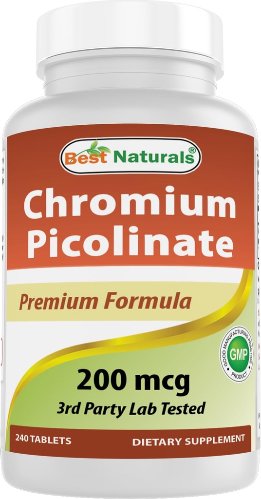 Beste Naturals Chromium Picolinate tablet, 200 mikrog, 240 greve
