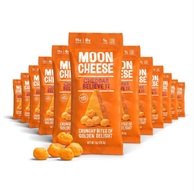 Moon Cheddar Tro det, 1 Ounce, 12-Pack, Crunchy, Protein-Rich Cheese Snack, Keto Vennlig, 100% ekte ost
