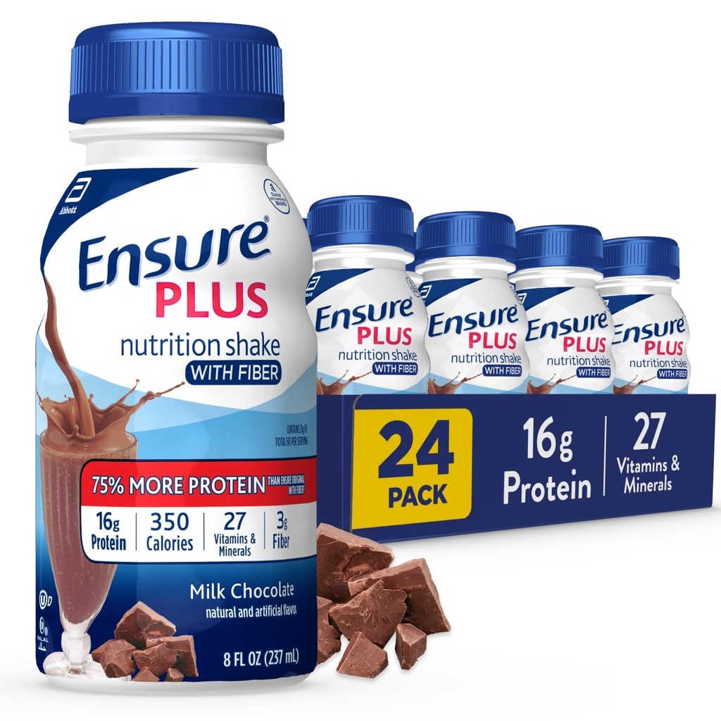 Sørg for Plus Milk Chokolade Ernæring Shake med Fiber | Måltid Erstatning Shake | Klar til å drikke | 16g Protein og 27 vitaminer og mineraler | 8 fl oz - 24 Pack