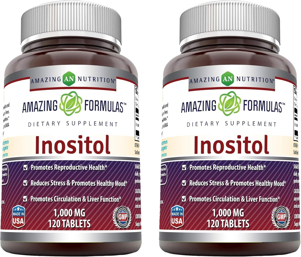 Amazing Formler Inositol 1000mg Supplement | Tabletter ikke-GMO | Glutenfri | laget i USA (2 Pack, 120 Count)