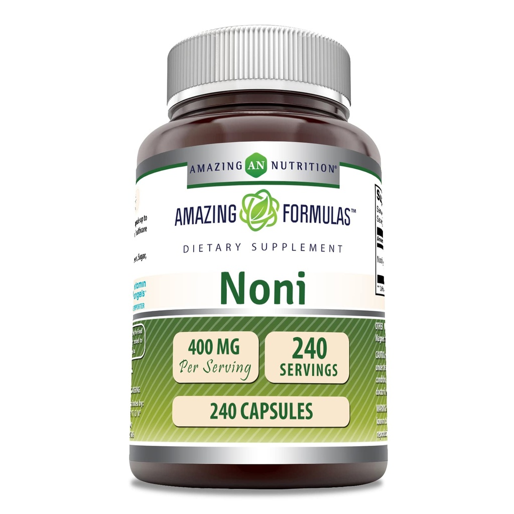 Amazing Formler Noni 400 Mg per servering | 240 Kapsler Supplement | Ikke-GMO | Glutenfri | laget i USA
