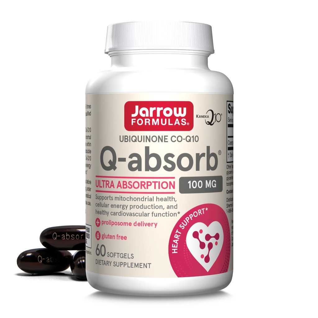 Jarrow Formler Q-absorbere Co-Q10 100 mg - 60 Softgels - Diett Supplement - Antioksidant Støtte for Mitokondriell energiproduksjon og kardiovaskulær helse - Opptil 60 Serveringer