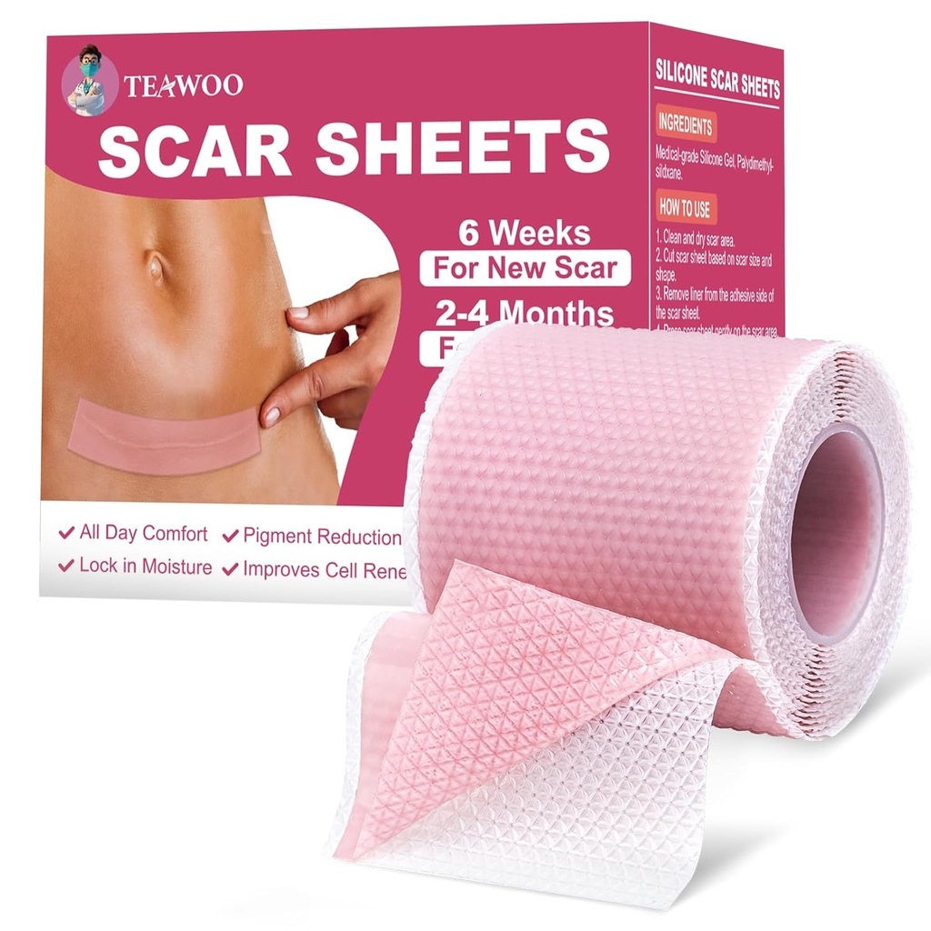 Silikon Scar Sheets,Silicone Scar Tape For Kirurgiske Scars, C-Seksjon,Tummy Tuck,Keloid Bump fjerning, Face Tape for Wrinkles Overnatting (1.6"X 59" Roll-1,5M-Pigment Reduksjon-Pink)