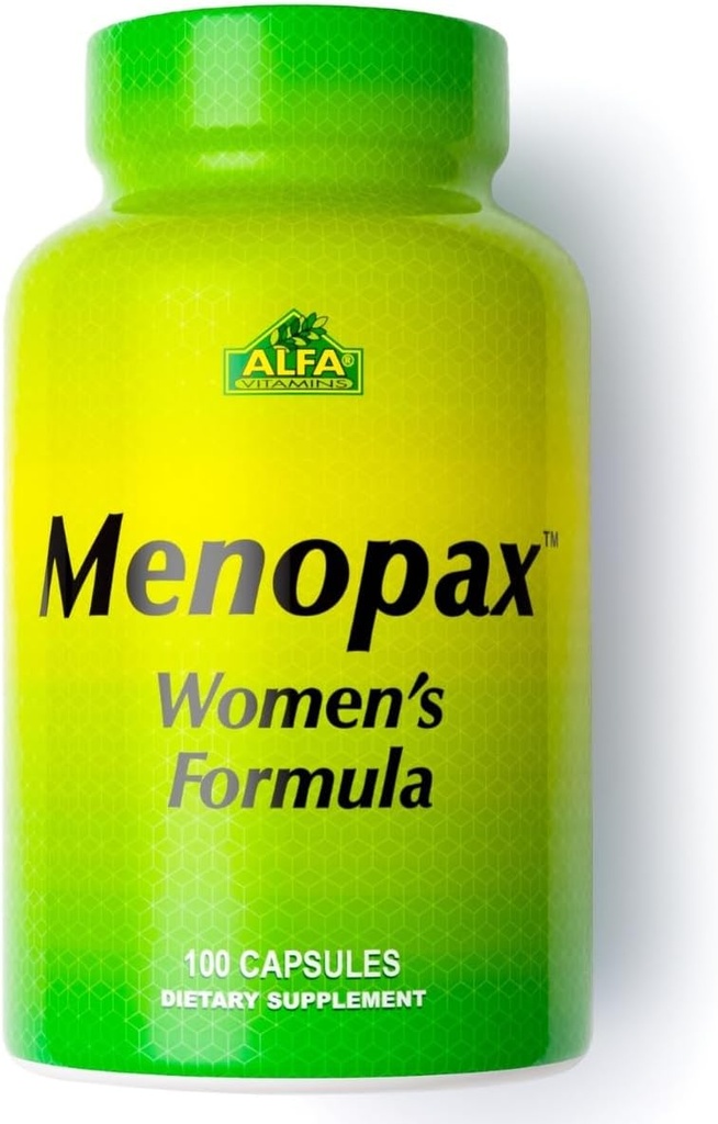 ALFA VITAMINER Menopax Women's Formula, Glutenfri Vitamin for Menstruell helse og generelle velvære, støtter ledd, energi og syklusbalanse, kosttilskudd for kvinner, 100 kapsler