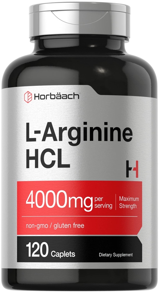 Horbäach L-Arginine HCL 4000mg | 120 kapler | Aminosyre for menn og kvinner | Nitric Oxid Supplement | Vegetarisk, ikke-GMO, Glutenfri Supplement