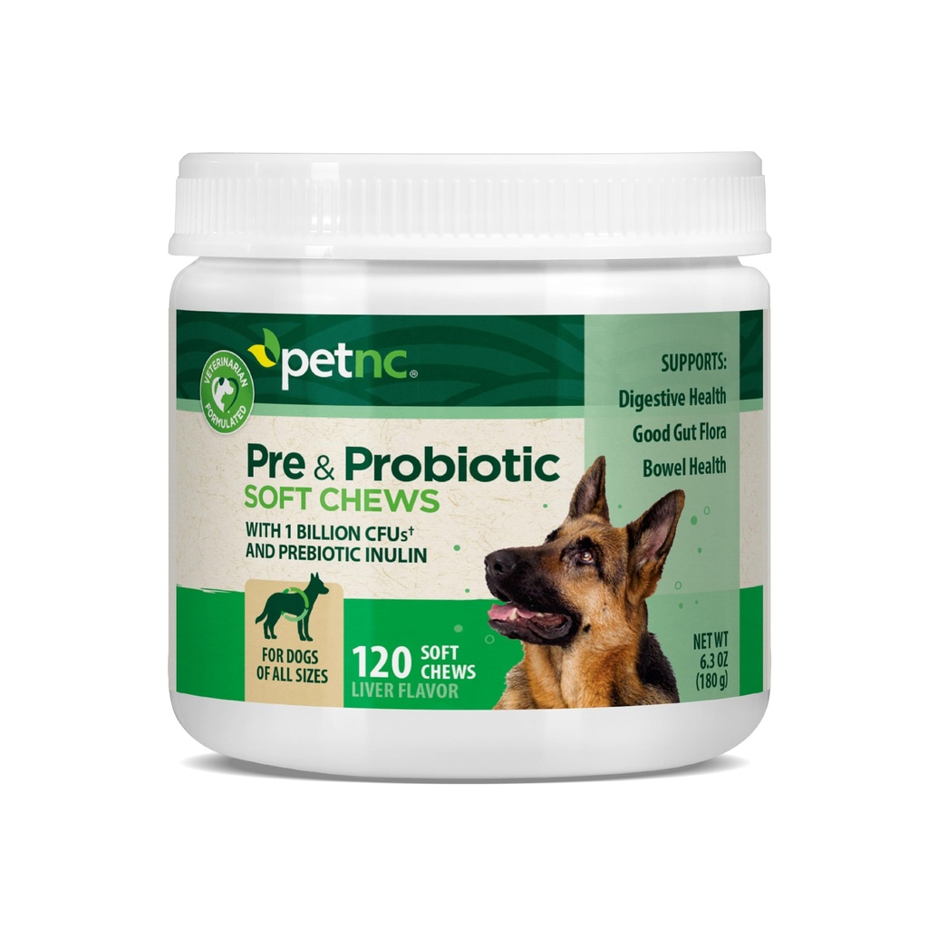 PetNC Natural Care Liver Flavor, Cheese Pre & Probiotic Soft Chews for hund 120 ct (pakke med 1) (pakke May Vary)