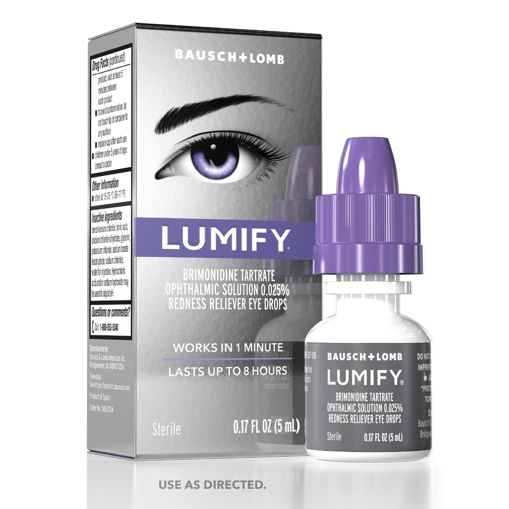 LUMIFY Øyedråper for røde øyne, Rødhet Reliever for lysere utseende øyne, fungerer i 1 minutt og varer opp til 8 timer, Øyedråper, 0,17 Fl Oz (5 ml)