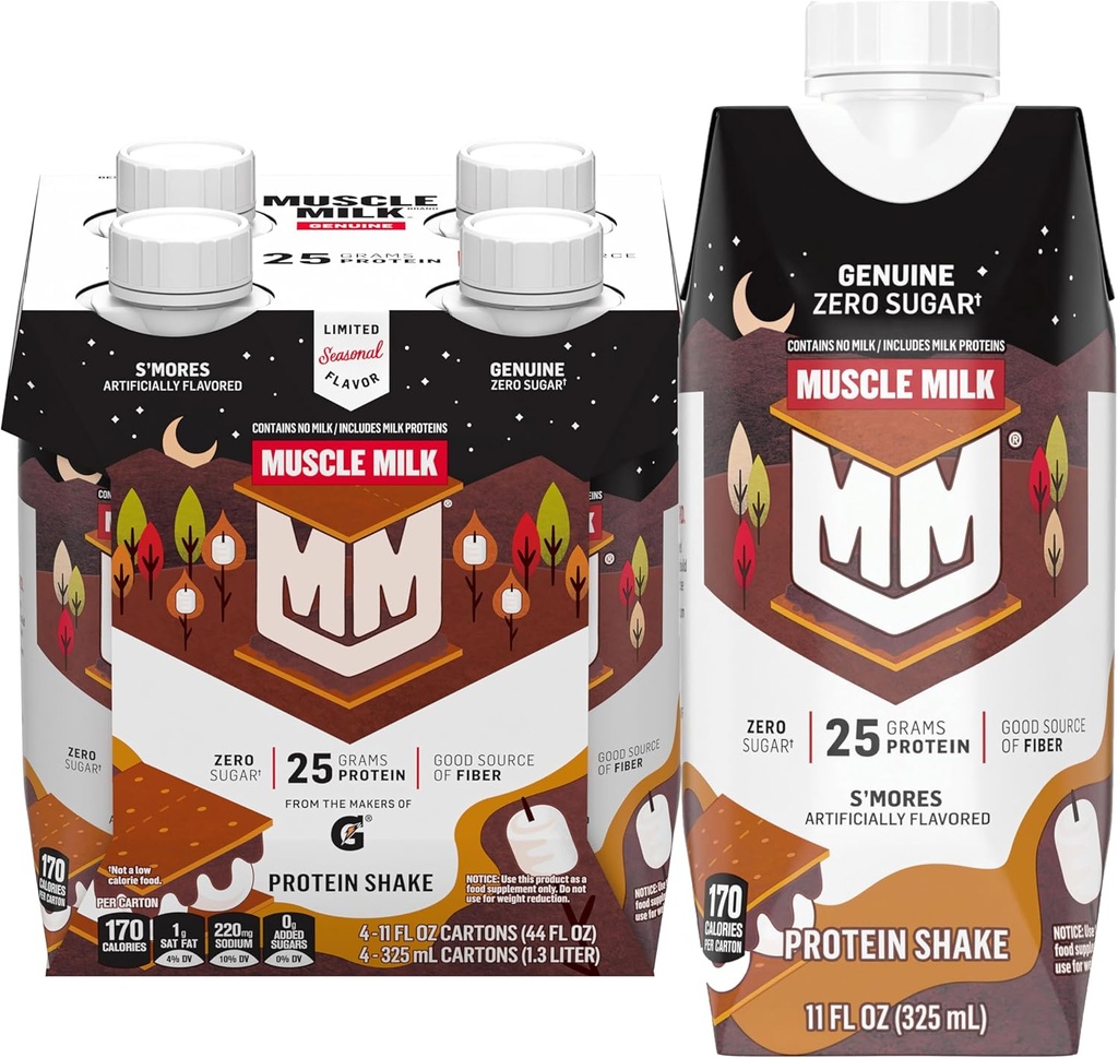 Muskelmelk Ekte proteinshake,S'mores, 25g protein, 11 Fl Oz (Pack of 4)
