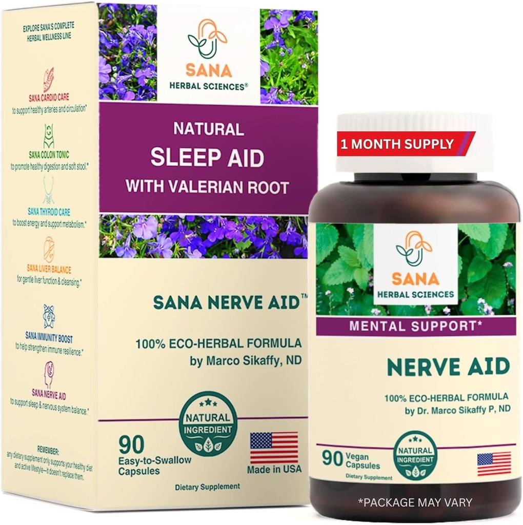 Valerian Root naturlig søvnhjelp formel for voksne med organisk skullcap, Lobelia og mer - 90 kapsler - av Dr. Marco Sikaffy ® Sana Herbal