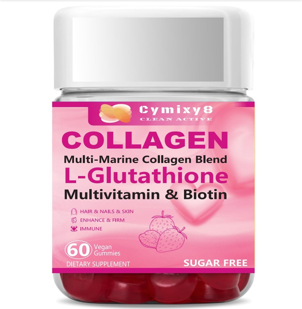 Glutathione Biotin Collage Glow Gummies, Extra-styrke L-Glutathione & Colageno Hidrolizado for kvinner & 10000mcg Biotin & Multivitamin for kvinner for hårhud Nail