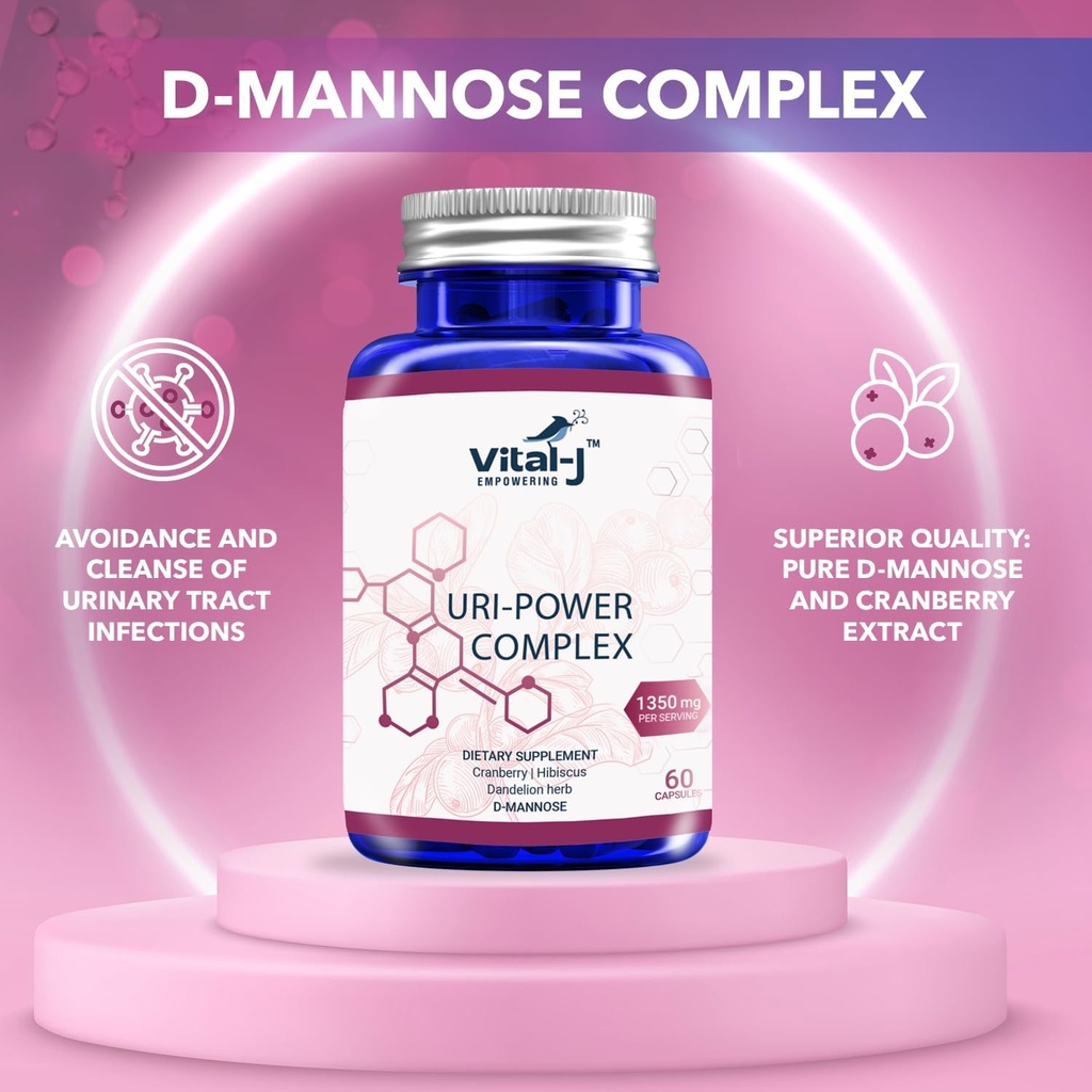 4-IN-1 URI POWER COMPLEX 1350mg - 60 dager - D Mannose, Cranberry, Hibiscus og Dandelion Herb - Rengjør naturlig Bladder og urinveistrakt Tract spesialisert tilnærming for UTI unngåelsespakke med 2