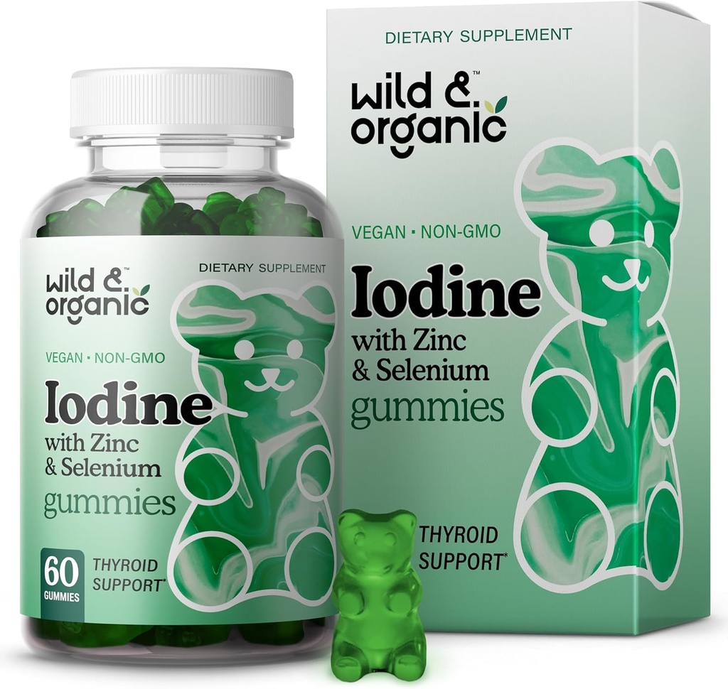 Wild & Organic Iodie Gummies 250mcg - Immun Support Complex w/Potassium Iodide - Selenium Zinc Iodine Supplement for immunitet & generell støtte - 60 Vegan, Pektin-baserte Gummies