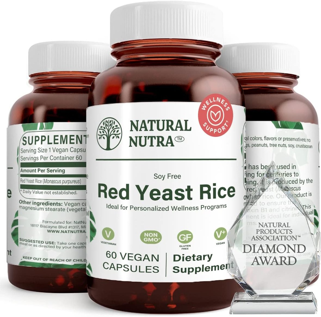 Naturlig Nutra Red Yeast Rice Extract, Cardiovaskulær støtte, hjelper forbedre immunitet, bidrar til å opprettholde kroppsfett og hjerte helse, forbedre digestion, Glutenfri kosttilskudd, 600 mg 60 kapsler (3 pakke)