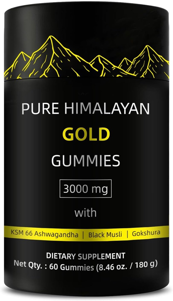 Ren Himalayan gull gummies | Rik på Ashwagandha, Gokshura fulvic Acid 85 mikronæringer for menn, kvinner | Nei lagt til sukker | Ikke-GMO | Naturlig organisk 60 gummier per boks