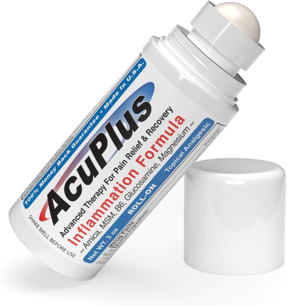 AcuPlus - smertelindring Roll on - Topisk Anti-inflammatorisk til Soothe Muskler & Joints - ledsmerter Relief, Bursitis, Tendonitis Cream - TSA Komplett, behagelig Roll on - 3 fl oz. (pakke med 1)
