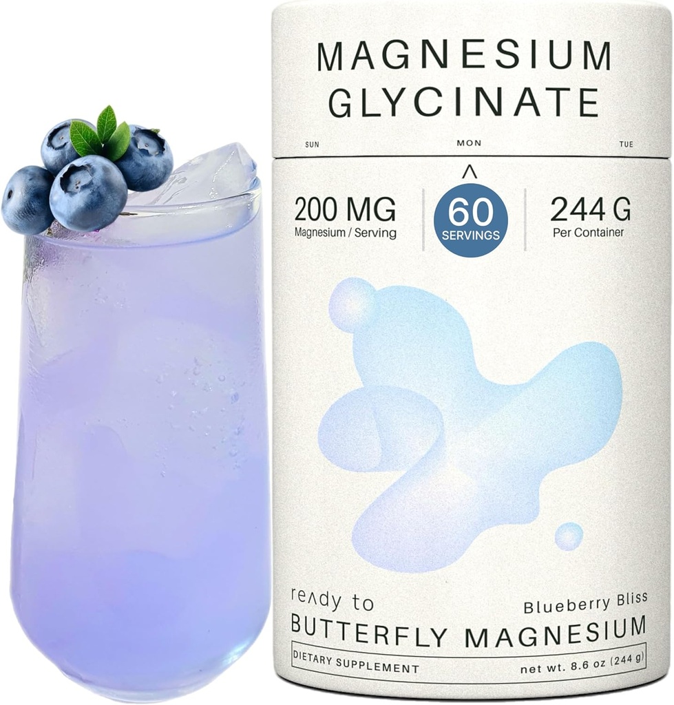 Magnesium Glycinate Powder 200mg høy absorpsjon Chelated Bisglycinate med organisk sommerfugl Pea Blomster | Støtter Stress Relief, rolig & søvn | 8,6 oz, 60 Serveringer
