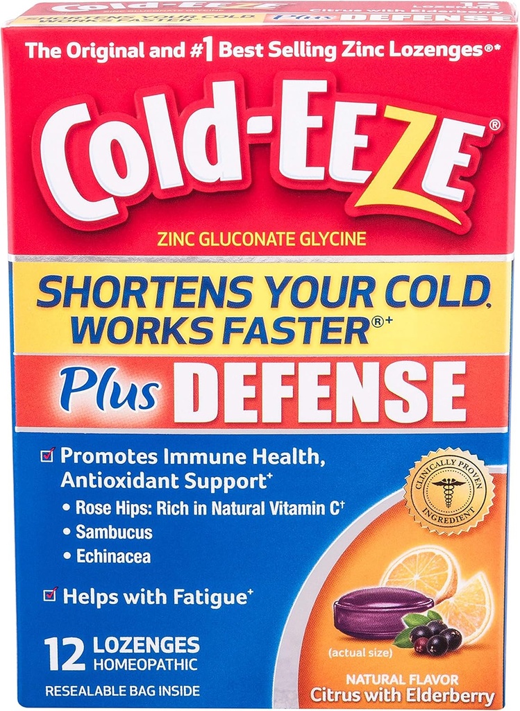 Cold-EEZE Plus Forsvar Cold-Shorting Lozenges, 12 greve, Cold Remedy, Citrus med Elderberry Flavor