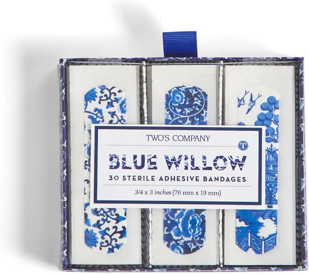 To's Company 53560 Blå Willow Bandages i gave boks, 30 stykker, 3-tommers lengde, plastisk, hvit