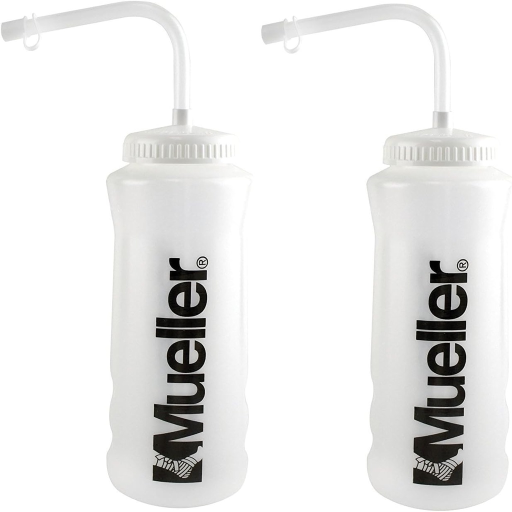 Mueller Quart Bottle w/Straw, naturlig farge m/ svart bokstaver (2-Pack)