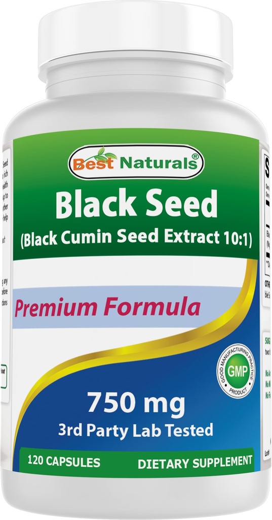 Best Naturals Svart frø (svart cumin frø ekstrakt 10:1) 750 mg Per servering- 120 kapsler