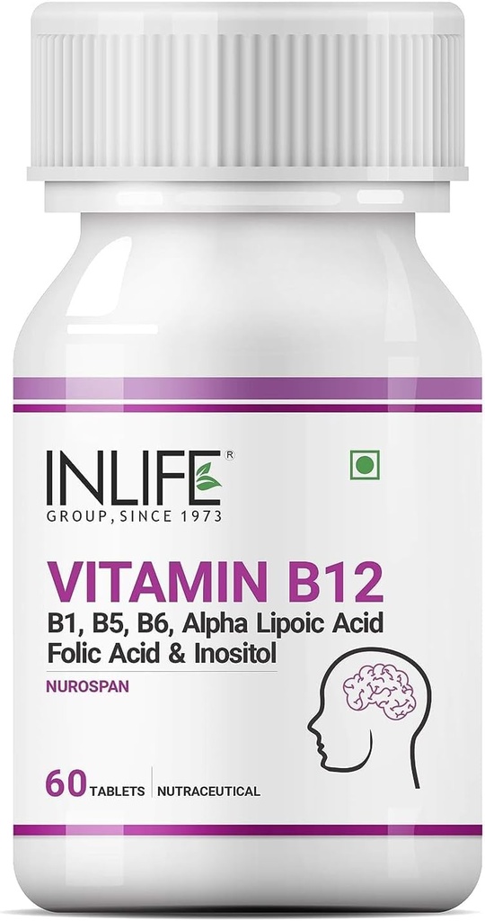 Vitamin B12 med B1, B5, B6, Alpha Lipoic Acid ALA, Folinsyre, Inositol Supplement - 60