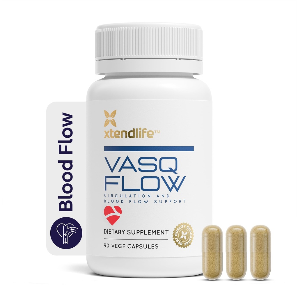 Xtendlife VasQFlow Nitric Oxid Booster - for sirkulasjon, blodstrøm, hjerte og muskel støtte-med rød spinat ekstrakt & aldret hvitløk - 1 måneds forsyning (90 greve)