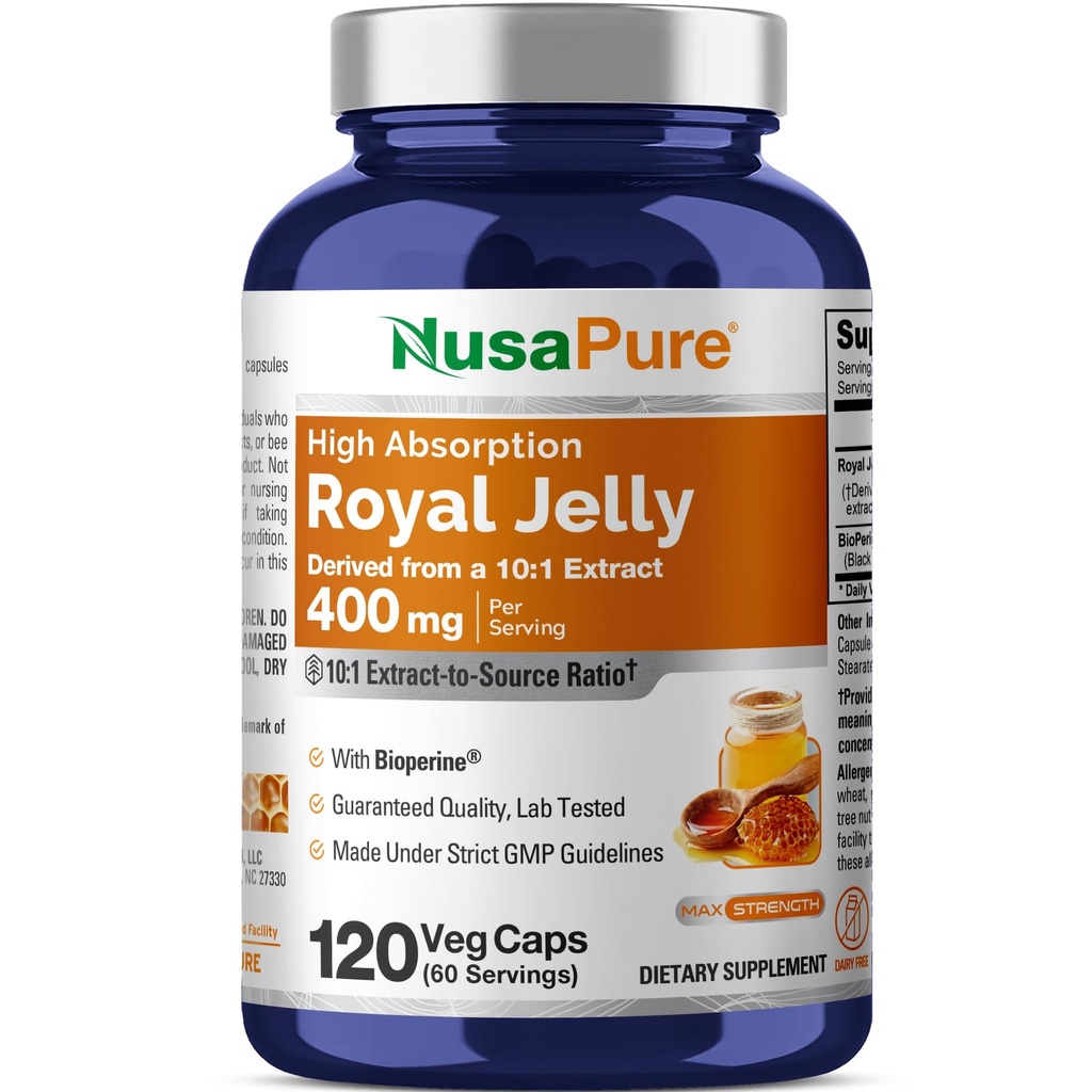 NusaPure Royal Jelly 10:1 Ekstrakt, 400 mg Tilsvarende 4000 mg - 120 Veggie Capsules (Non-GMO, Glutenfri, Bioperine)