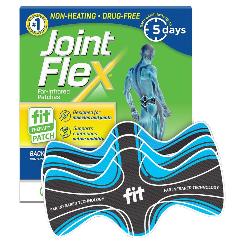 JointFlex FIT Therapy langt infrarød patch for nedre rygg, støtter kontinuerlig aktiv mobilitet, opptil 5 dager/patch, syntetisk, vannbestandig, ikke-varmende, narkotikafri—3 pakke, 7,87"x 3,93"