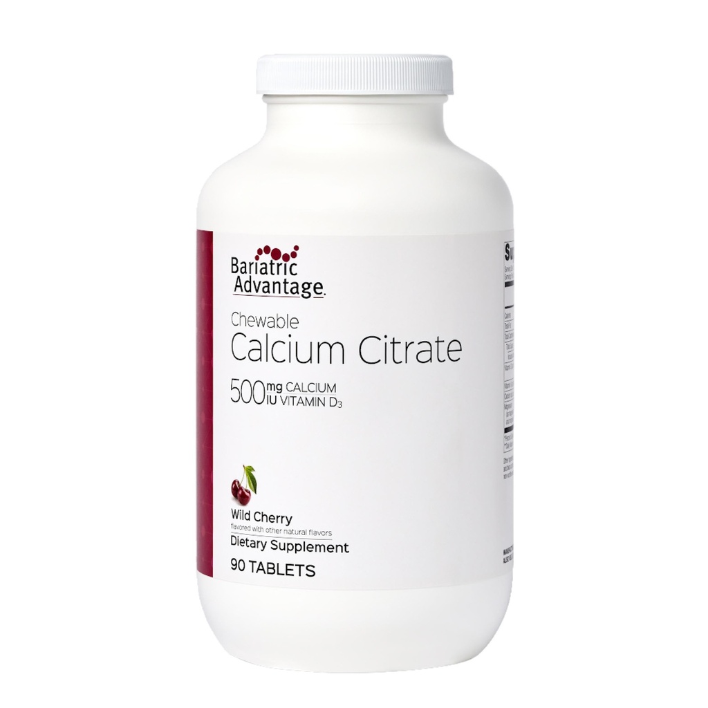 Bariatrisk fordel Calsium Citrat Chewable 500 mg med vitamin D3 for bariatrisk kirurgi pasienter inkludert gastrisk bypass og erme gastrogenomi, lav sukker - Wild Cherry Flavor, 90 greve