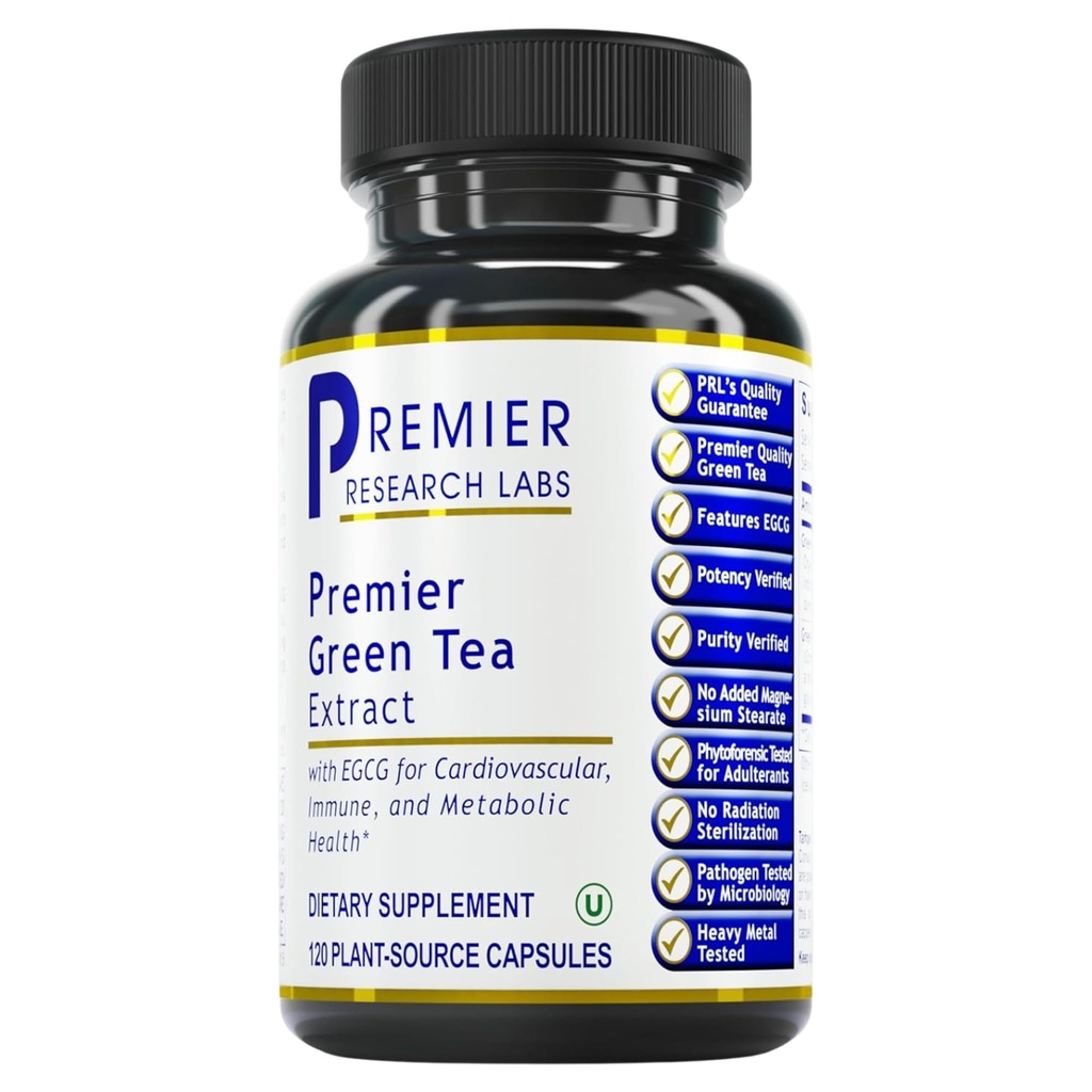 Premier Research Labs Premier Grønn Te Ekstrakt - Grønn Tekapsler, Grønn Te Ekstrakt piller, Grønn Te Supplement med EKGC, Camellia Sinensis, Ren, Vegansk Vennlig - 120 Vegetariske kapsler
