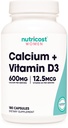 Nutricost Kalsium (600mg) + vitamin D3 (12.5mcg) for kvinner, 180 kapsler - Vegansk, ikke-GMO, Glutenfri - 60 Serveringer