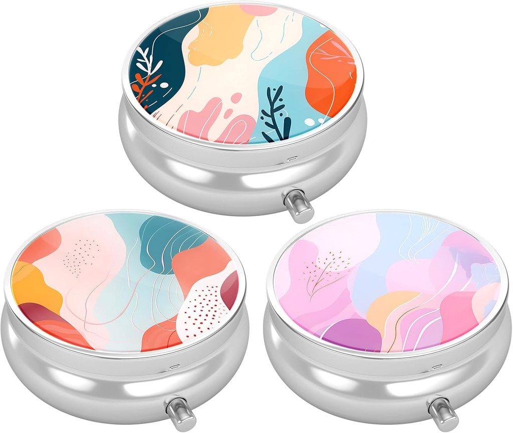 3 Pack pille boks, liten pille tilfelle for purse & lomme, Søt reisemedisinorganisator, bærbar medisin containerholder å holde vitaminer, medisinering, fisk olje og kosttilskudd, kunst stil mønster