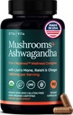USDA Organic Lions Mane Supplement Kapsler med Ashwagandha, Chaga, Reishi, Cordyceps, Tyrkia Tail (18.600mg/serv) 10x Adaptogen Moshroom Kompleks som Focus Supplement - Energi, Immunitet & Nootropic