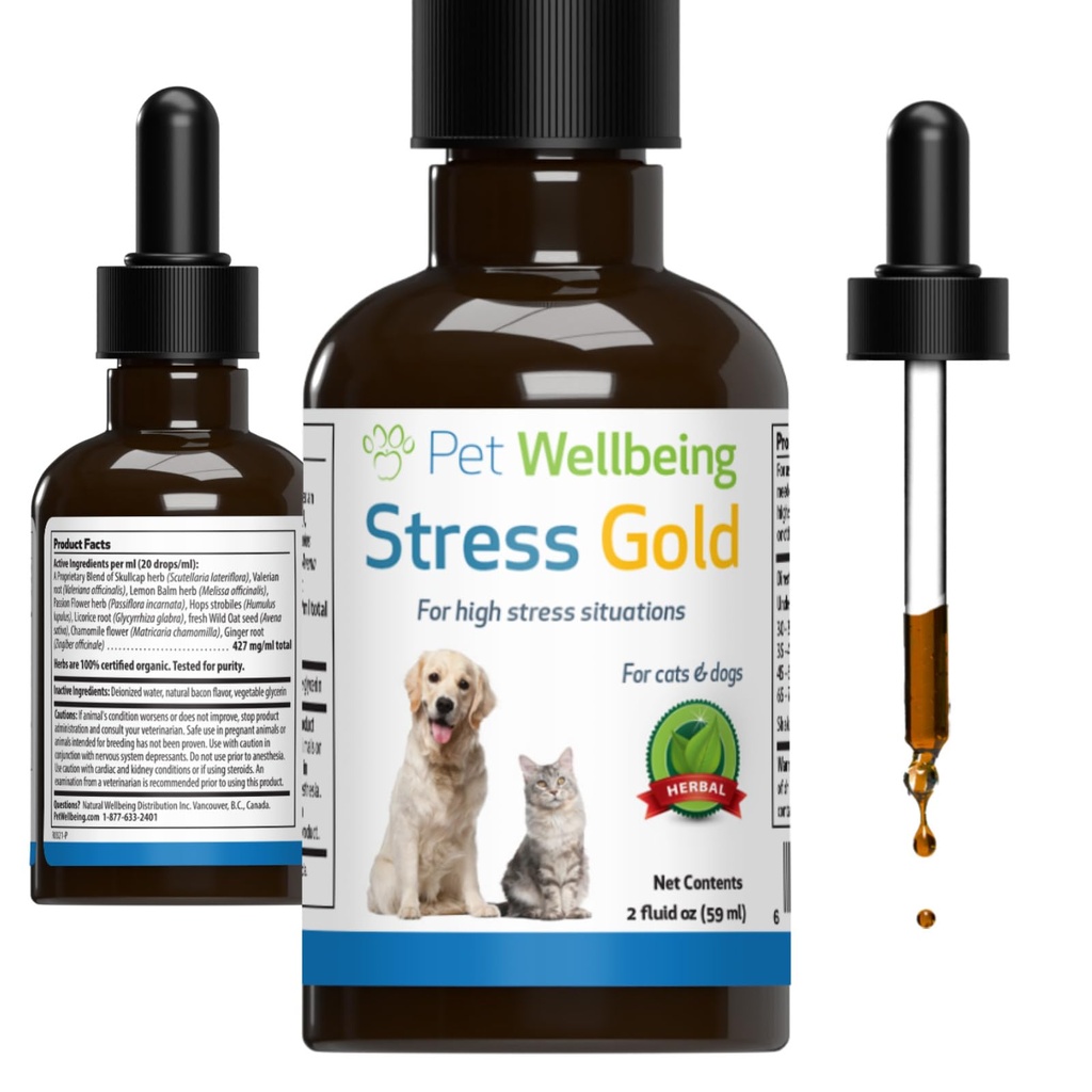 Kjæledyr velvære Stress Gold for katter - Vet-formulert Situasjonell Feline Stress Support - Rask-Active Vet Besøk, Reise, Grooming - Cat-Safe Holistisk Herbal Blend - Flytende Støtte 2 oz (59ml)