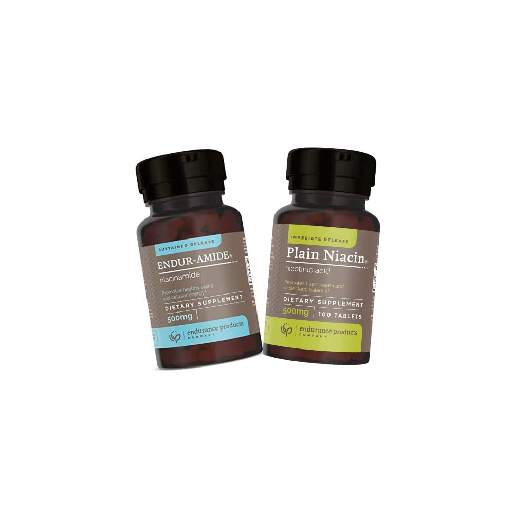 Endurance produkter EPC selskap NAD + Niacinamide B3, Endur-Amid 500mg 200 tabletter B3 Plain Niacin - 500mg Umiddelbar frigivelse vitamin B-3 med flush - Nikotinsyre 100 tabletter
