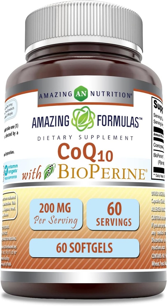 Fantastiske Formler CoQ10 med Bioperin Supplement | 200 Mg per servering | 60 Softgels | Ikke-GMO | Glutenfri | laget i USA