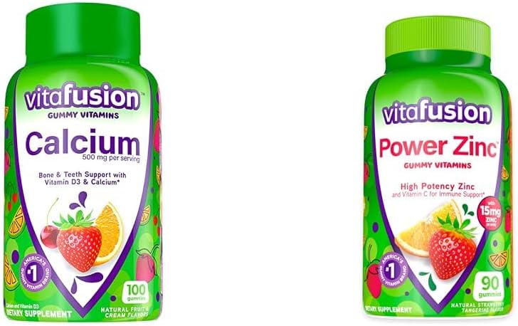 Vitafusion Kalsium Gummy vitaminer for bein støtte, 100 greve og kraft sink gummy vitaminer for immun støtte, 90 greve