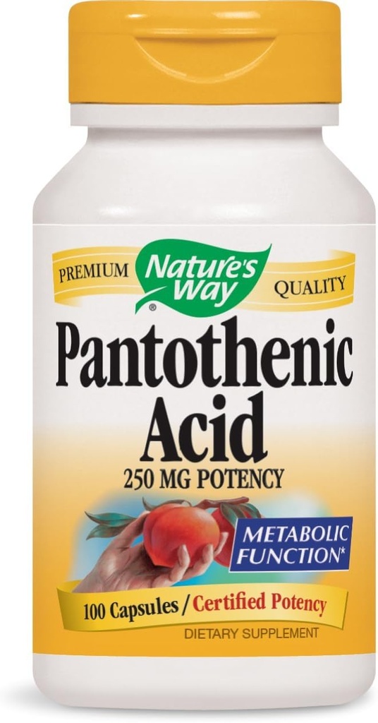 Naturens måte Pantotensyre 250 Milligrams Potens, 100 kapsler. Pakke med 3 flasker
