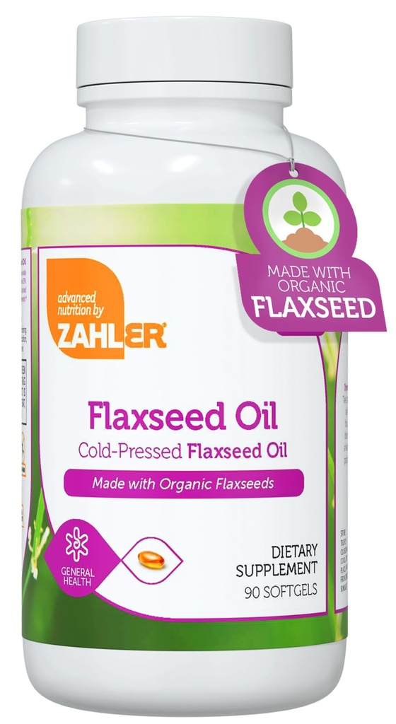 Zahler Organic Flaksefrøolje - 1000 mg Softgels - Organic Omega 3 ALA Supplement - Kosher Ikke-GMO Glutenfri vegetarisk-vennlig Flaksfrø (90 greve)