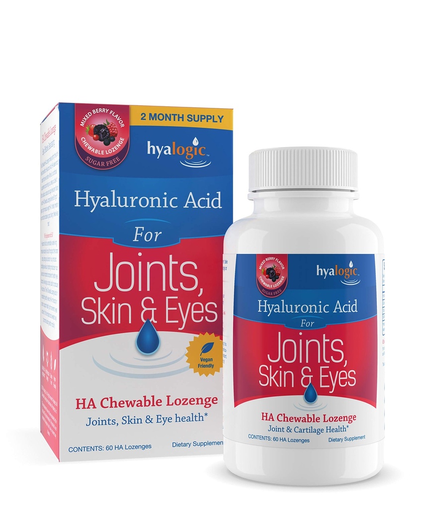 Hyalogisk Hyaluronsyre Chewables 60 greve - Great Tasting Berry Flavored (120 mg per 2 tabletter) - Defy Aging naturlig - sukker gratis HA Supplement for hudpleie og øye helse