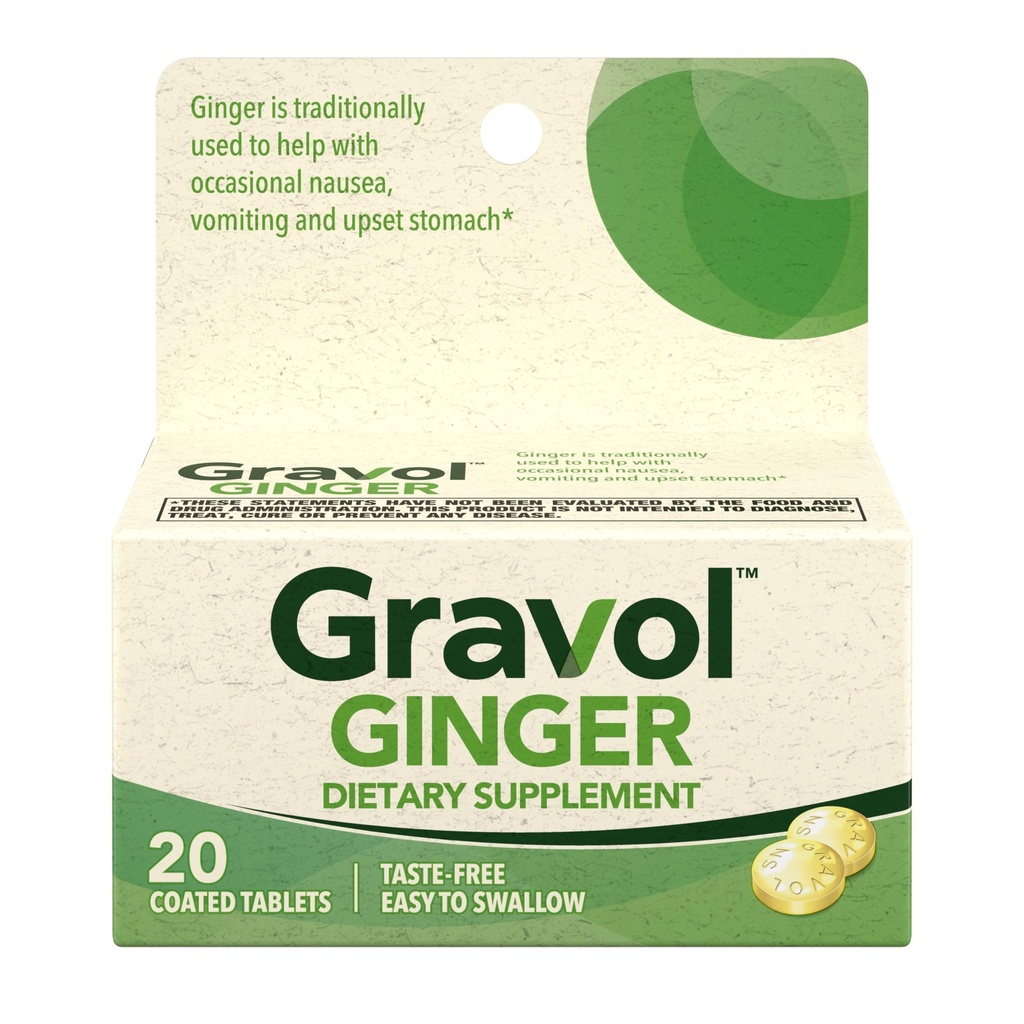 Gravol Ginger tabletter for oppsett mage og kvalme, 20ct