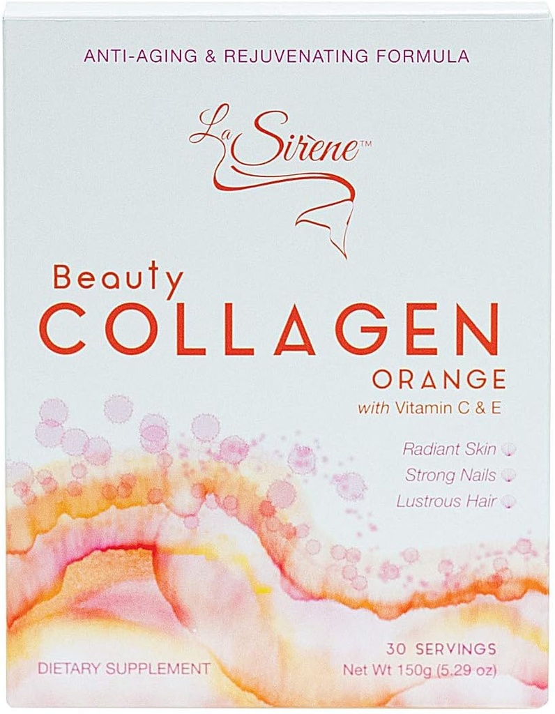 Orange Beauty Collage (Marine), Type 1 - med vitamin C, E, CoQ10 og Pre-Biotics - Premium Anti-Aging Supplement pulver for hud, hår og negler - laget i Japan