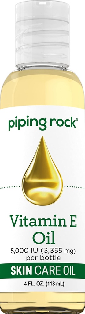 Piping Rock Vitamin E Olje | 5000 IU | 4 fl oz | for hud, ansikt, hår, og negler | Nourishing Supplement
