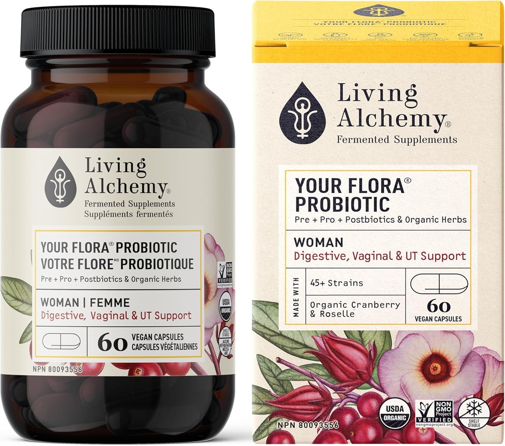 Living Alchemy Organic Woman Digestive din Flora Probiotic, 60 CT