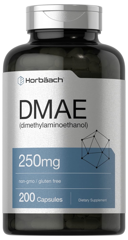 Horbaach DMAE Supplement | 250 mg | 200 kapsler | Ikke-GMO, Glutenfri | DMAE Bitartrat