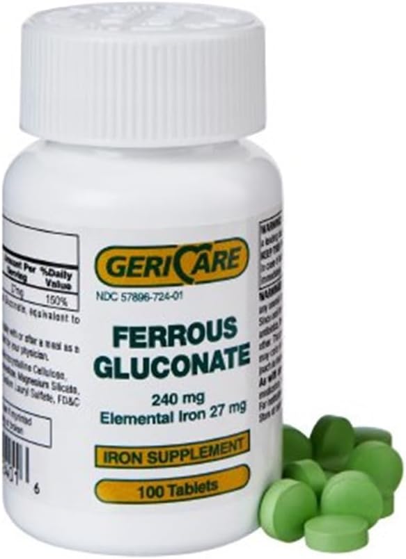 GeriCare Ferrous Gluconate 240mg 100 tabletter hver (pakke med 6)