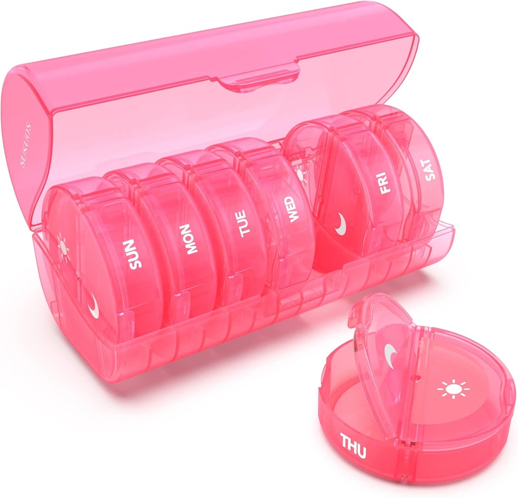 Ukelig pilleorganisator 7 dag 2 ganger om dagen, Sukuos store reisepilleboks for piller/vitamin/Fish Oil/Supplements, Daily Medicine Organizer Box, BPA gratis pille saken, lett å rengjøre