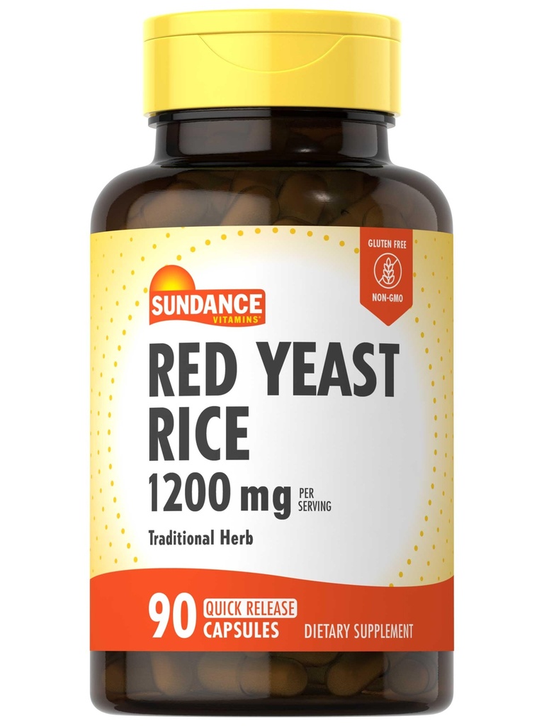 Sundance Rød Yeast Rice Capsules | 1200mg | 90 Count | Tradisjonell Herbal Supplement | Ikke-GMO og Glutenfri formel